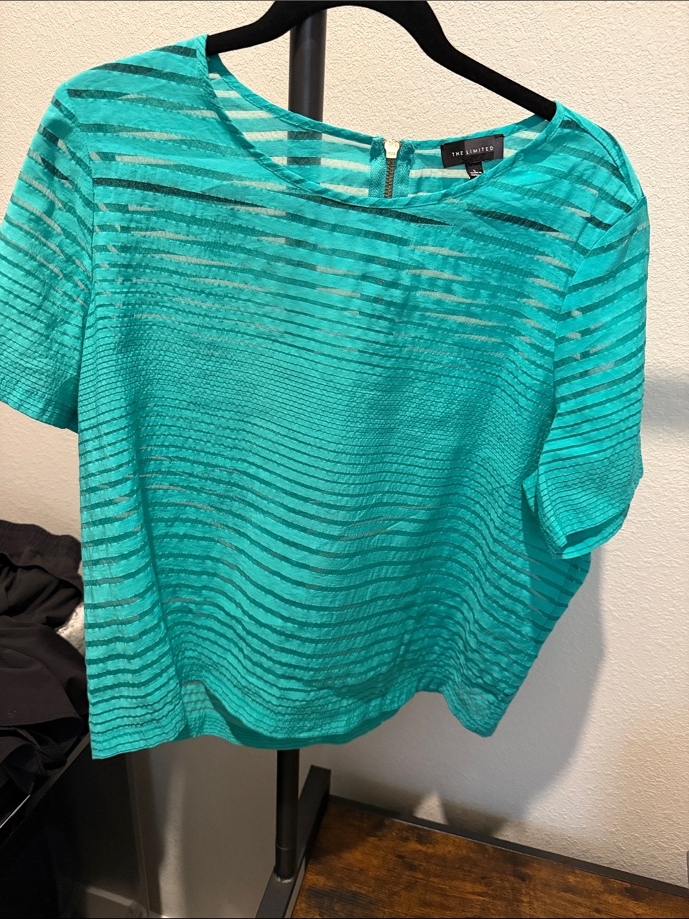 The Limited Turquoise Striped Short Sleeve Blouse
